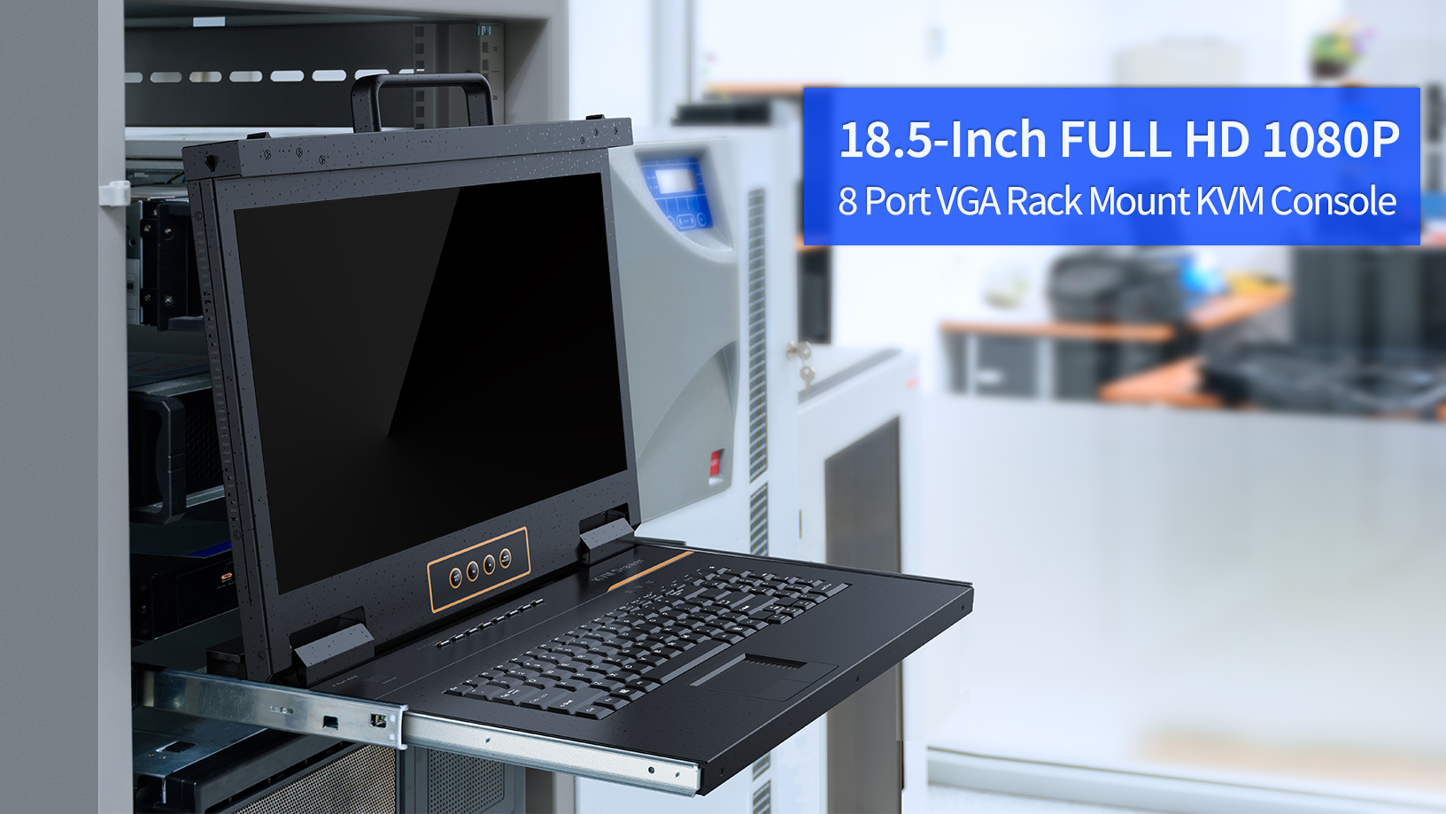 Image of 8 Port Rack Mount KVM Console 18.5-Inch Full HD, Standard 1U VGA KVM Switch + Keyboard Touchpad, 16:9 Aspect Ratio 1920 x 1080, OSD /Hotkey /Button Switching,Fits 19 inch Rack, 8 VGA USB KVM Cables Included
