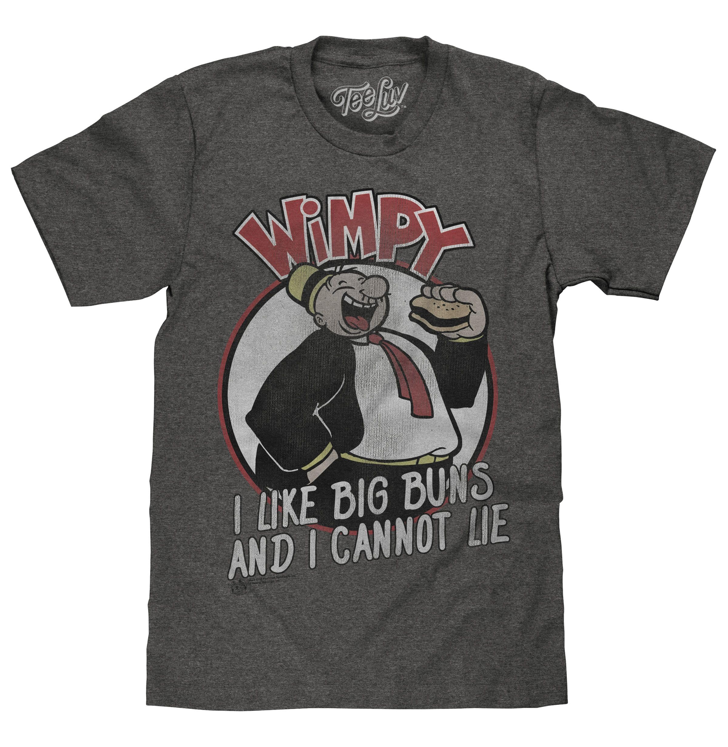 Tee LuvMen's Faded Wimpy I Like Big Buns T-Shirt - Popeye Wimpy Cartoon Shirt