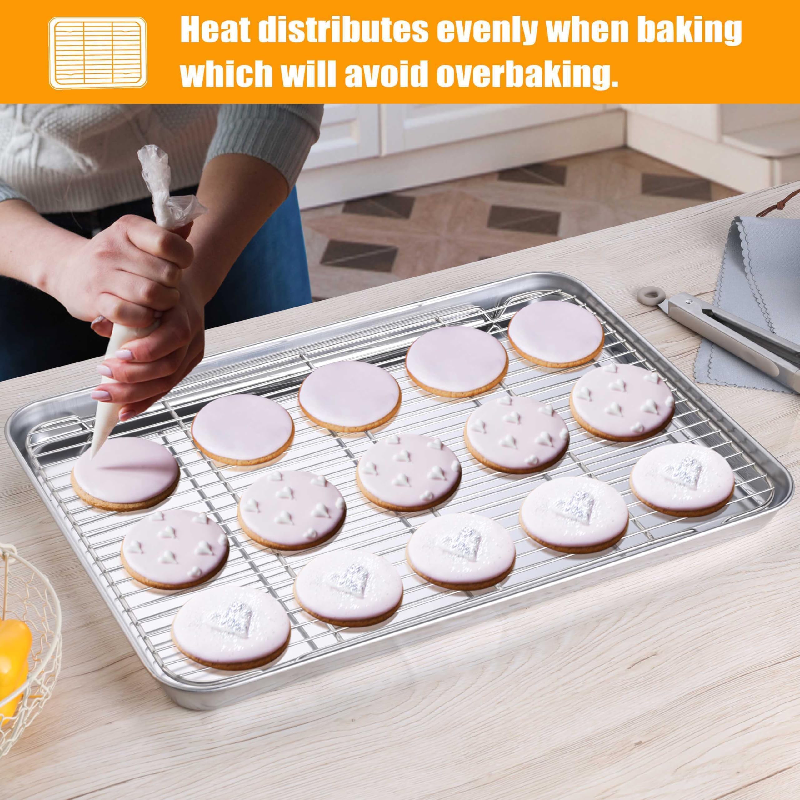 Homikit Backblechform mit Drahtkühlgitter, 50,8 x 35,6 cm, groß, antihaftbeschichtet, Edelstahl, Backbleche für Ofen, große Metall-Backformen, Speckformen zum Backen, Kochen, spülmaschinenfest, 2