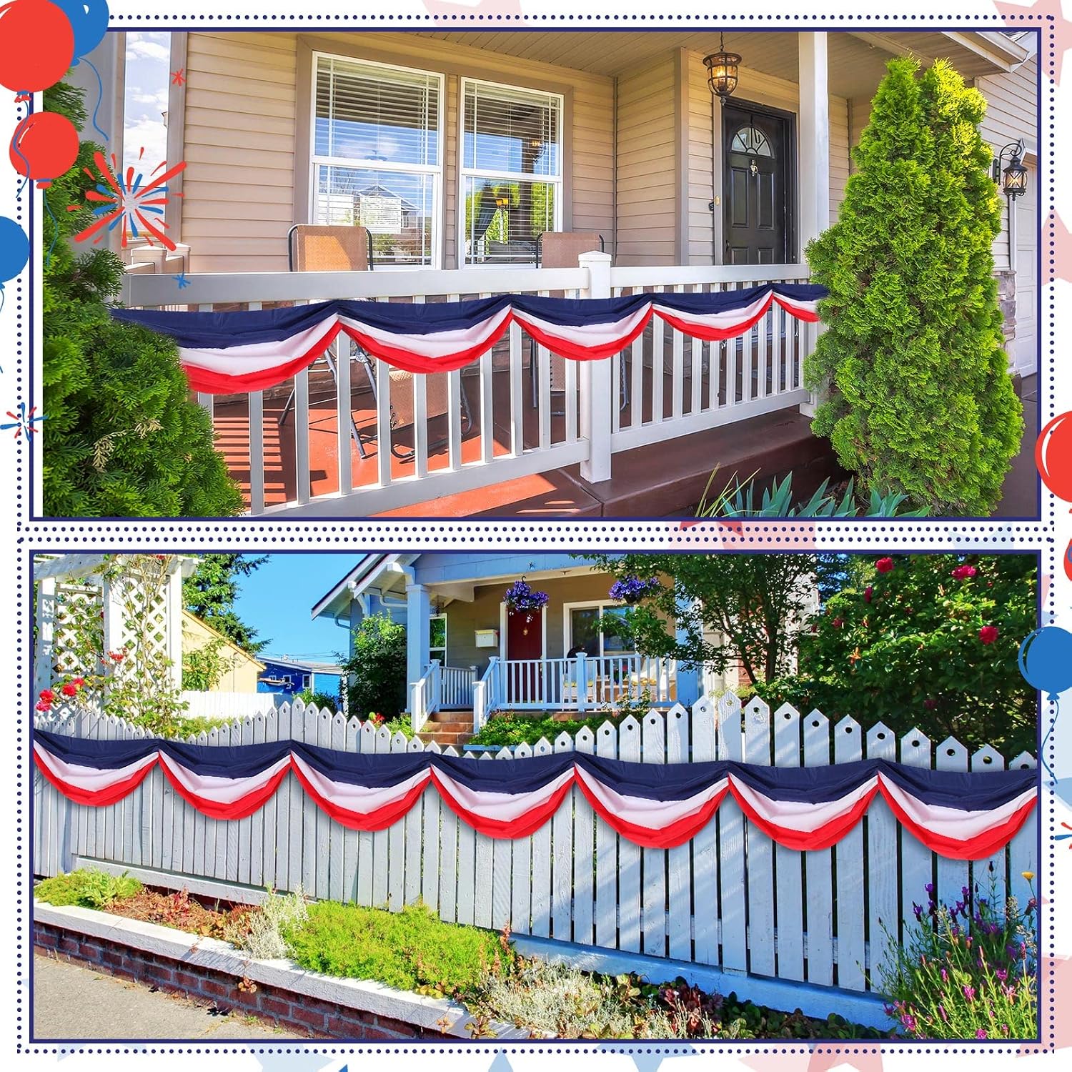Frienda 4 Pack 2x30 Ft American Bunting Flags Red White and Blue Patriotic Bunting Banners, 4th of July Banners Outdoor 250th Anniversary Decorations for Independence Day, Labor Day, Memorial Days