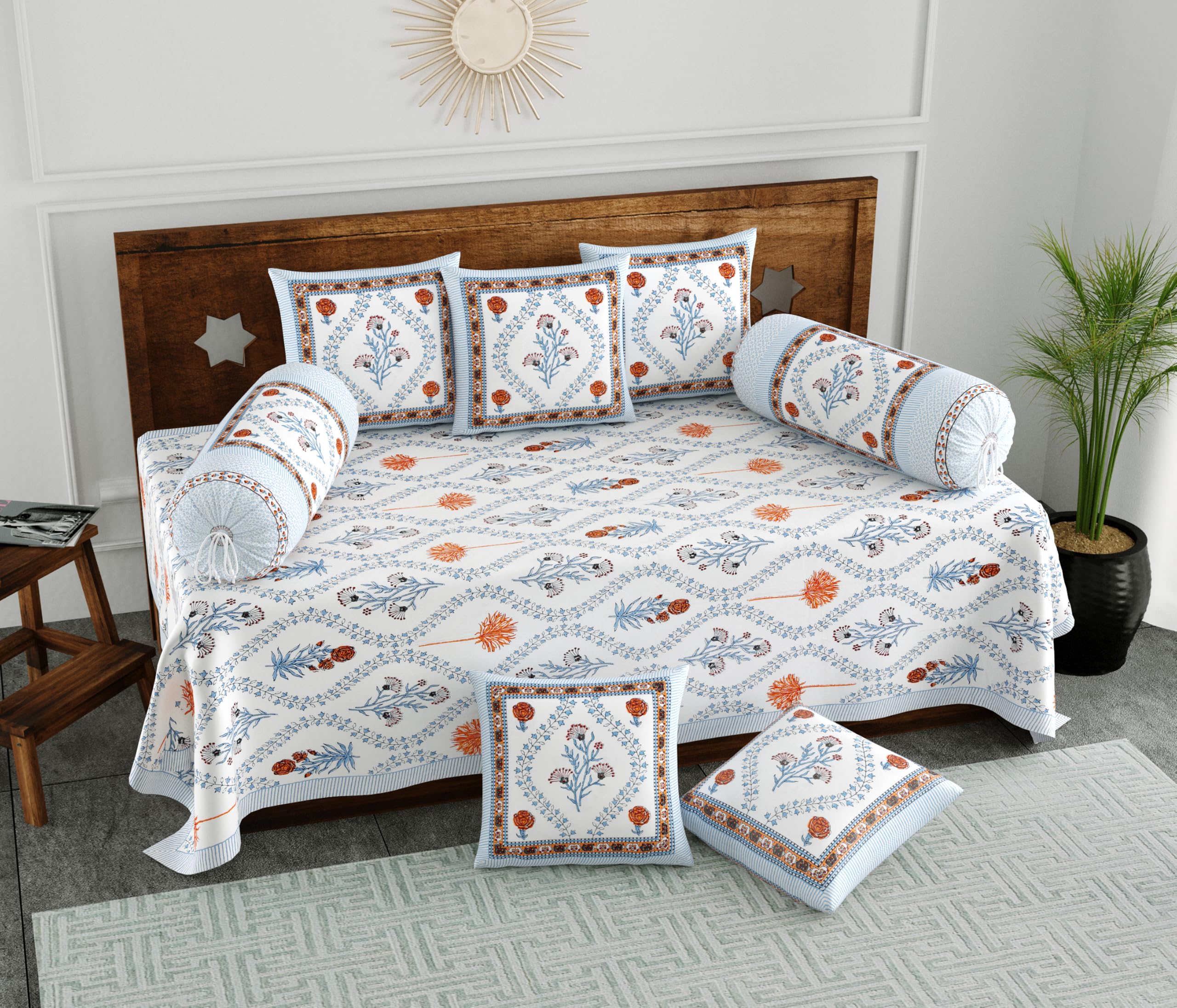 Indian Block Print Diwan Set - 8 Piece Cotton -30 Indian Block Print Diwan Set - 8 Piece Cotton -30
