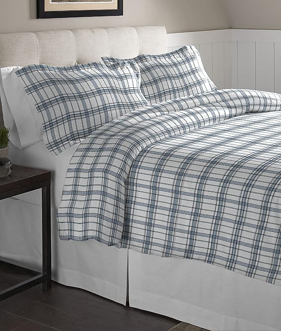 Pointehaven Flannel Oversized Duvet Set, Twin, Blue Plaid
