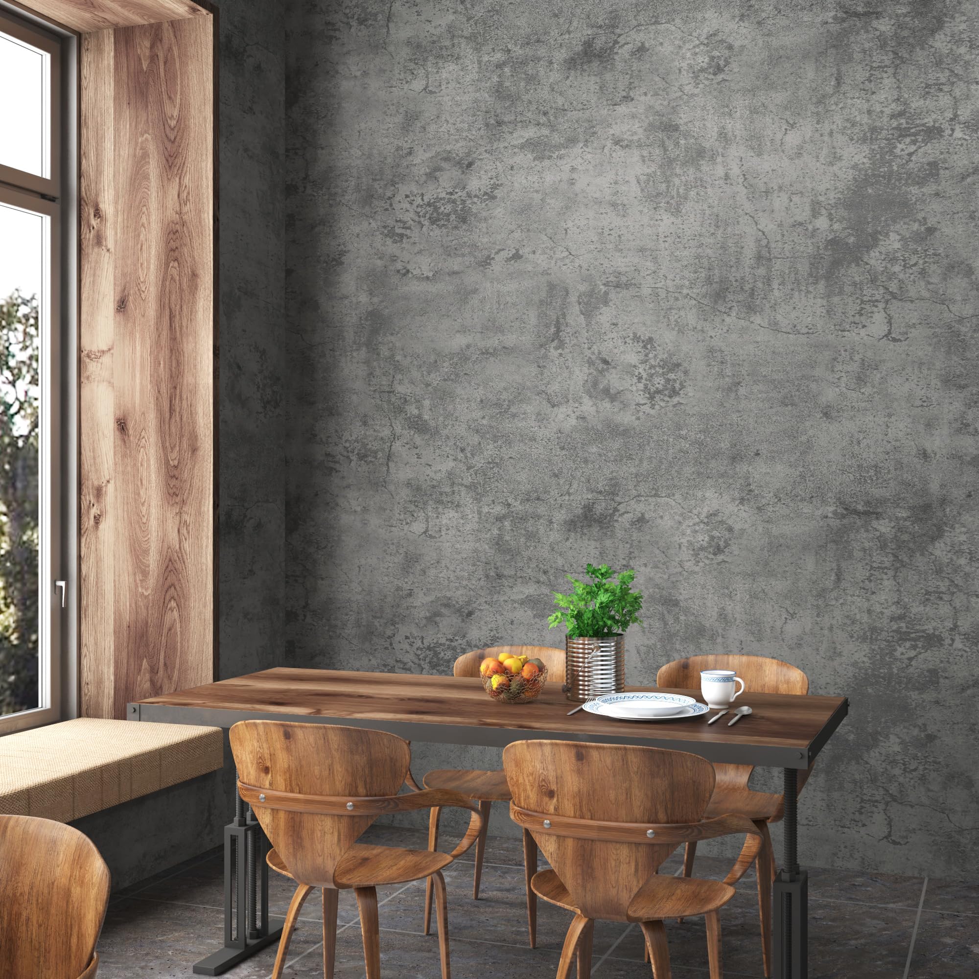 TOTIO 122 cm x 9 m, lámina adhesiva extraancha gris oscuro, aspecto de hormigón, papel pintado autoadhesivo de vinilo, resistente al agua, para muebles, moderno, estilo industrial, mate, grueso,