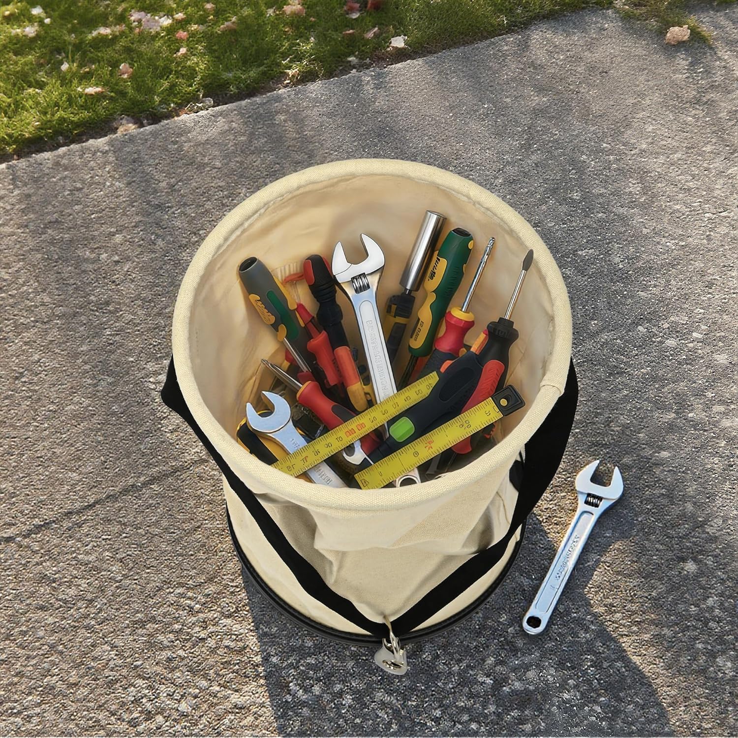 2X Utility Canvas Tool Bucket, 15" x 12" All Purpose Canvas Bucket Bag for Lineman, Truck Tool Organizer with Bottom & Metal Hook for Electrician Construction Sits, Maximum Load Capacity 150 Lb