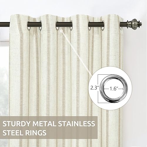 Vista 282 de DriftAway Cortinas opacas de mezcla de lino de 63 pulgadas de largo para dormitorio, cortinas de lino con estampado de rayas verticales, con Gris