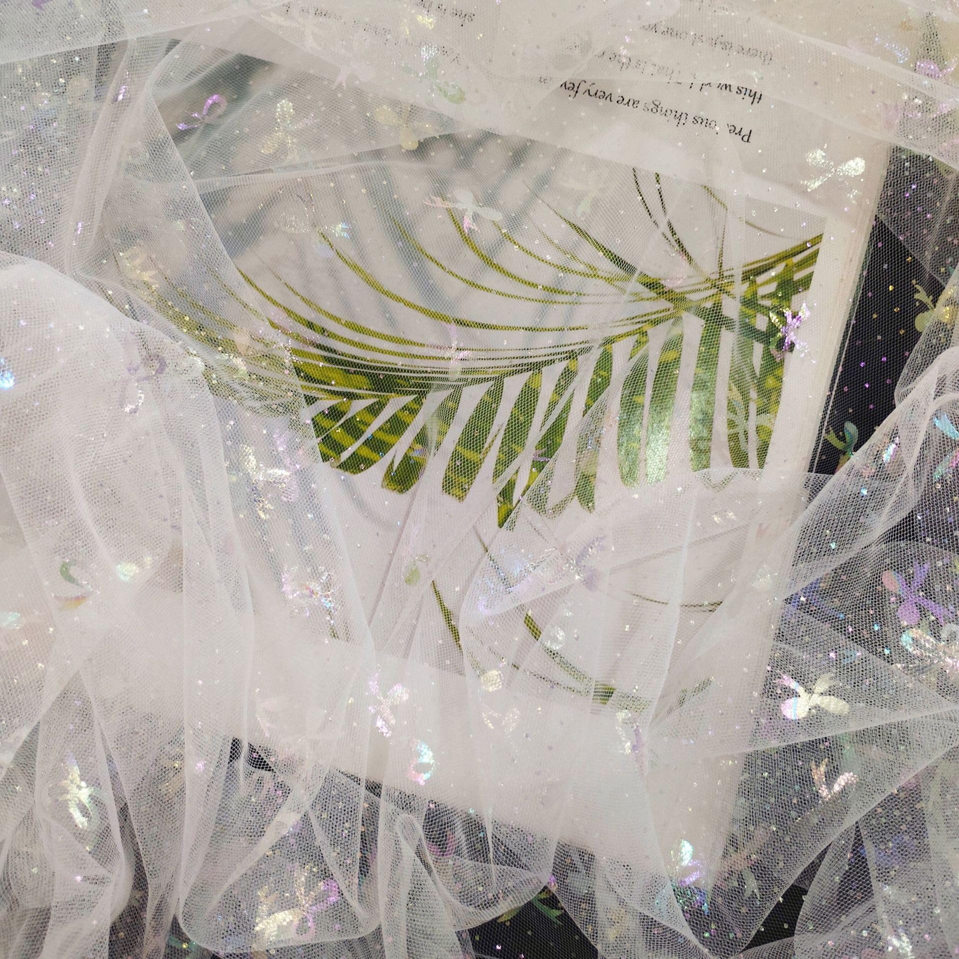 Tüllstoff Glitzer Bunter Schleifen Tüllband Glitzer Tüll Bronzierender tischläufer Glitzer deko Stoffe für Vorhänge DIY Bekleidung Deko Weihnachten Hochzeit 150 cm Breit, 15 Meter