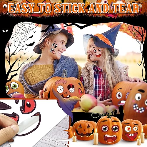 Miniatura 6 de Paquete de 48 calcomanías decorativas de calabaza de Halloween, mini calcomanías de cara de calabaza para niños, calcomanías pequeñas de calabaza