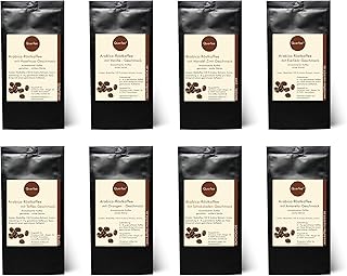 Kaffee Geschenkset - 8 x Kaffee mit Geschmack als Probierset - Haselnuss, Vanille, Mandel Zimt, Eierlikör, Toffee, Orange, Schokolade, Amaretto - Arabica Röstkaffee mit Aroma - gemahlen - 8 x 75 g (600 g insgesamt)