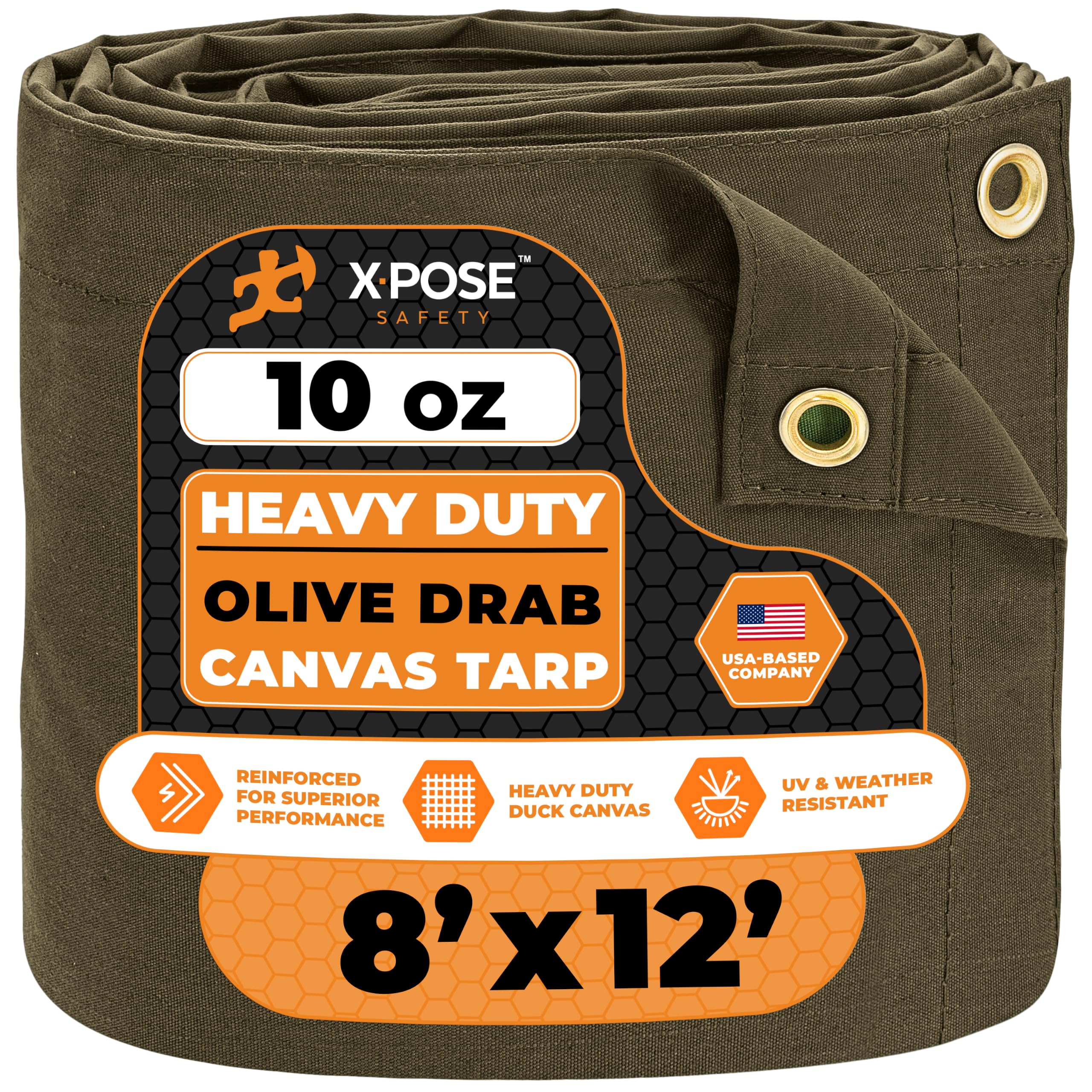 Xpose Safety Canvas Tarp - 10oz Olive Drab Canvas Tarps Heavy Duty