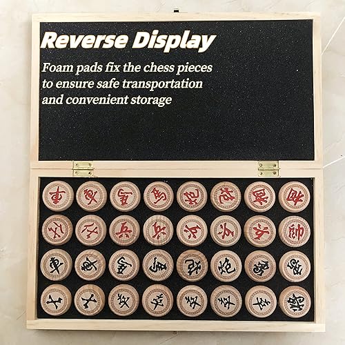 Miniatura 4 de Juego de ajedrez chino plegable de madera de 14 pulgadas Xiangqi con piezas de ajedrez de madera, juego tradicional de estrategia y habilidad de
