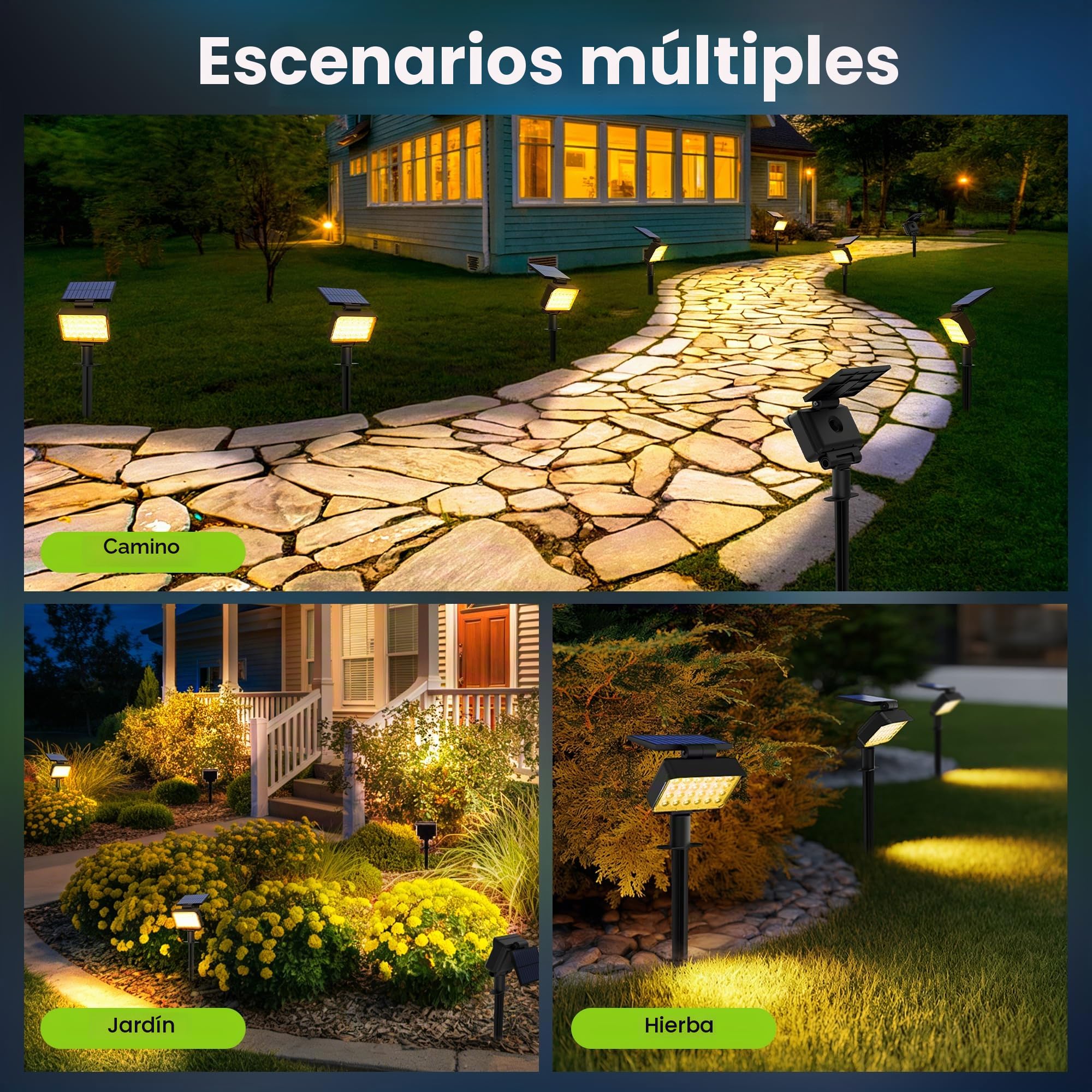 Solpex Focos Solares para Exteriores, IP65 ImpermeableLuces Solares para Jardín, 24 Ledes luces de Camino, para Caminos, Jardines, Cercas (Blanco Cálido, 4 Unidades)