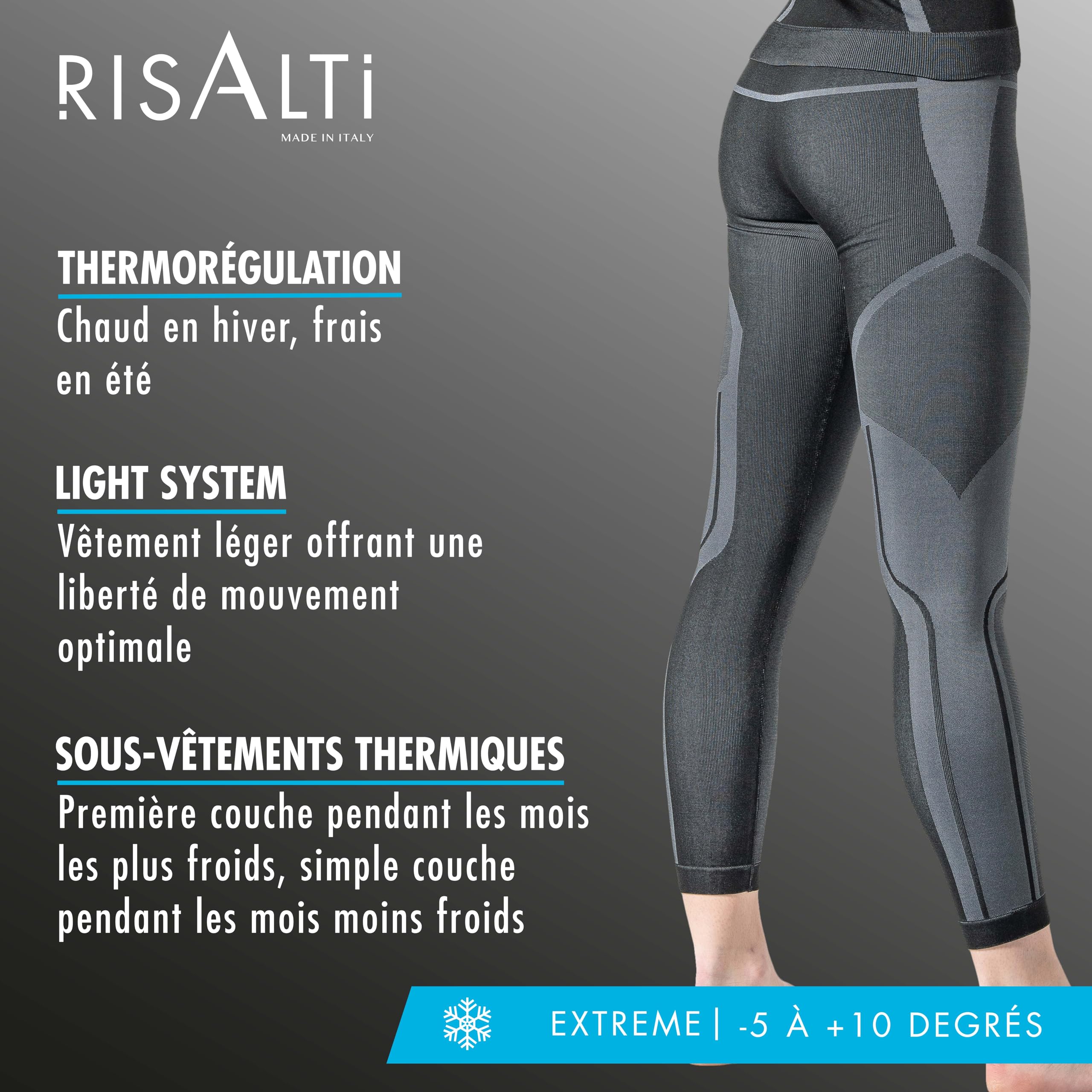 Risalti Pantalon Homme Femmes Thermiques Unisexes Extreme - Legging Polaire d'hiver, sous Vetement Thermique Femme Homme, Collant Thermique Respirants, Extensibles sans Coutures - Made in Italy