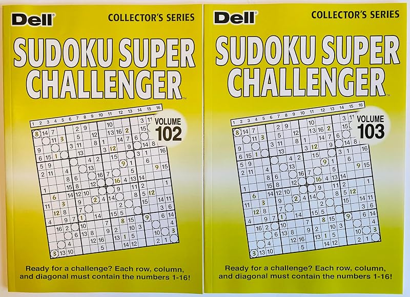 Volumes 103 and 102 of Sudoku Super Challenger. Sunday Size 16 Grid Puzzles by Penny Press Dell Collector's Series