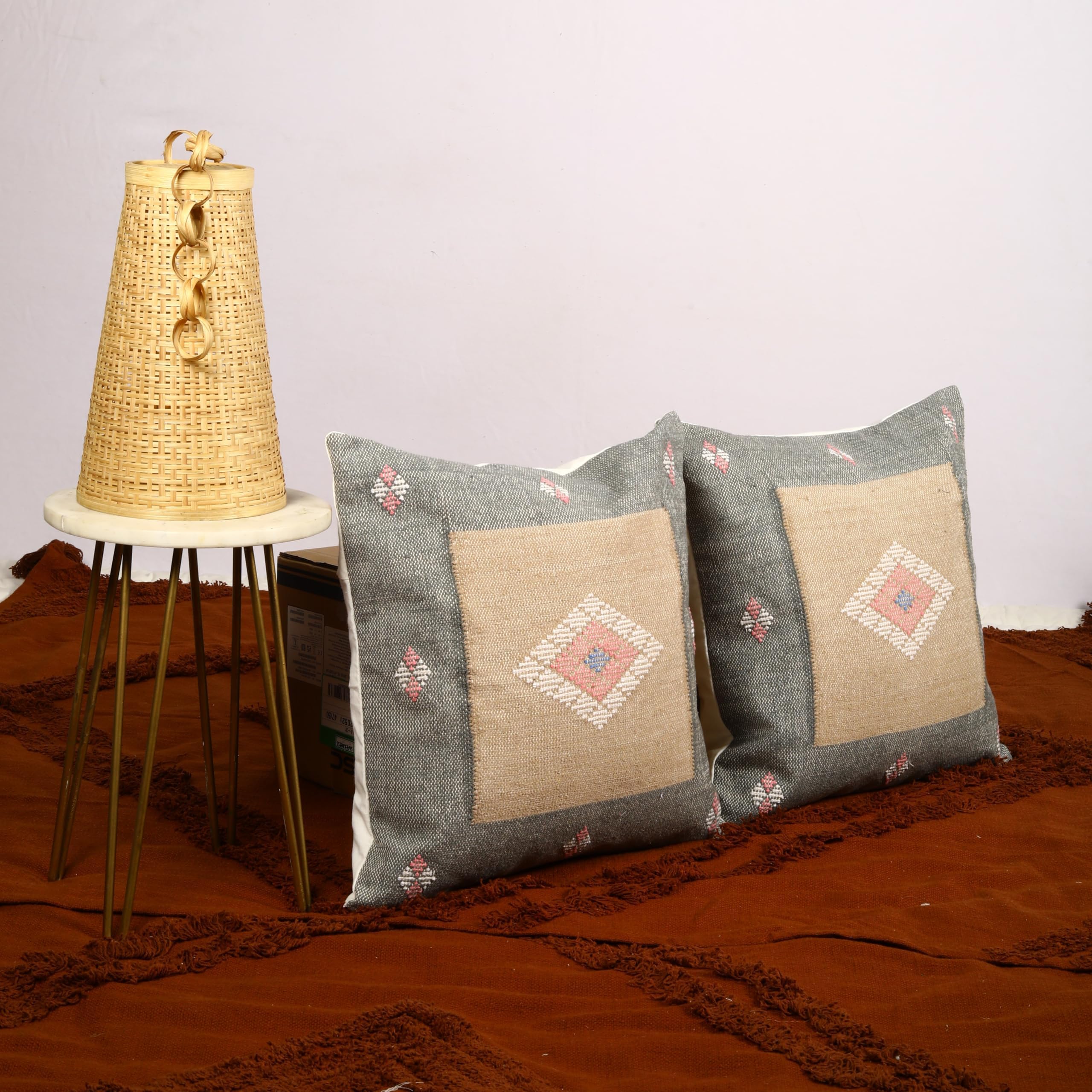 Trade Star Kilim - Juego de 2 fundas de cojín decorativas de 70 % yute, 30 % lana, muy duraderas, tejidas a mano (Sabra 20)