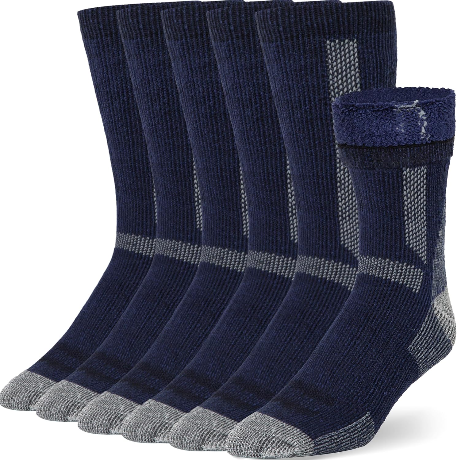 Buttons & Pleats Wool Socks for Men & Women Merino Thermal Warm Cozy Winter Boot Sock Small-Medium E39-navy Blue (3 Pairs)