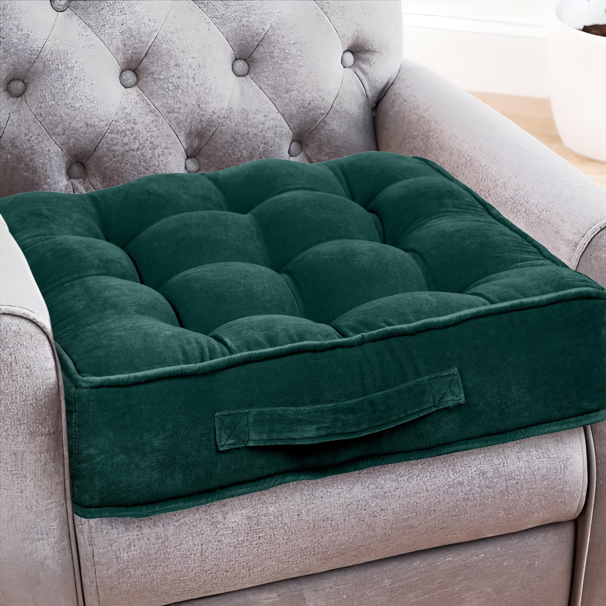 Casabella Booster Cushion-Armchair Booster Cushion Large Booster Seat Dining Chair 50x50+10cm Thick Floor Cushion, Pregnancy & Post-Operative Adults Chair Bolster Cushion Seat, Car Seat Sofa-Jade