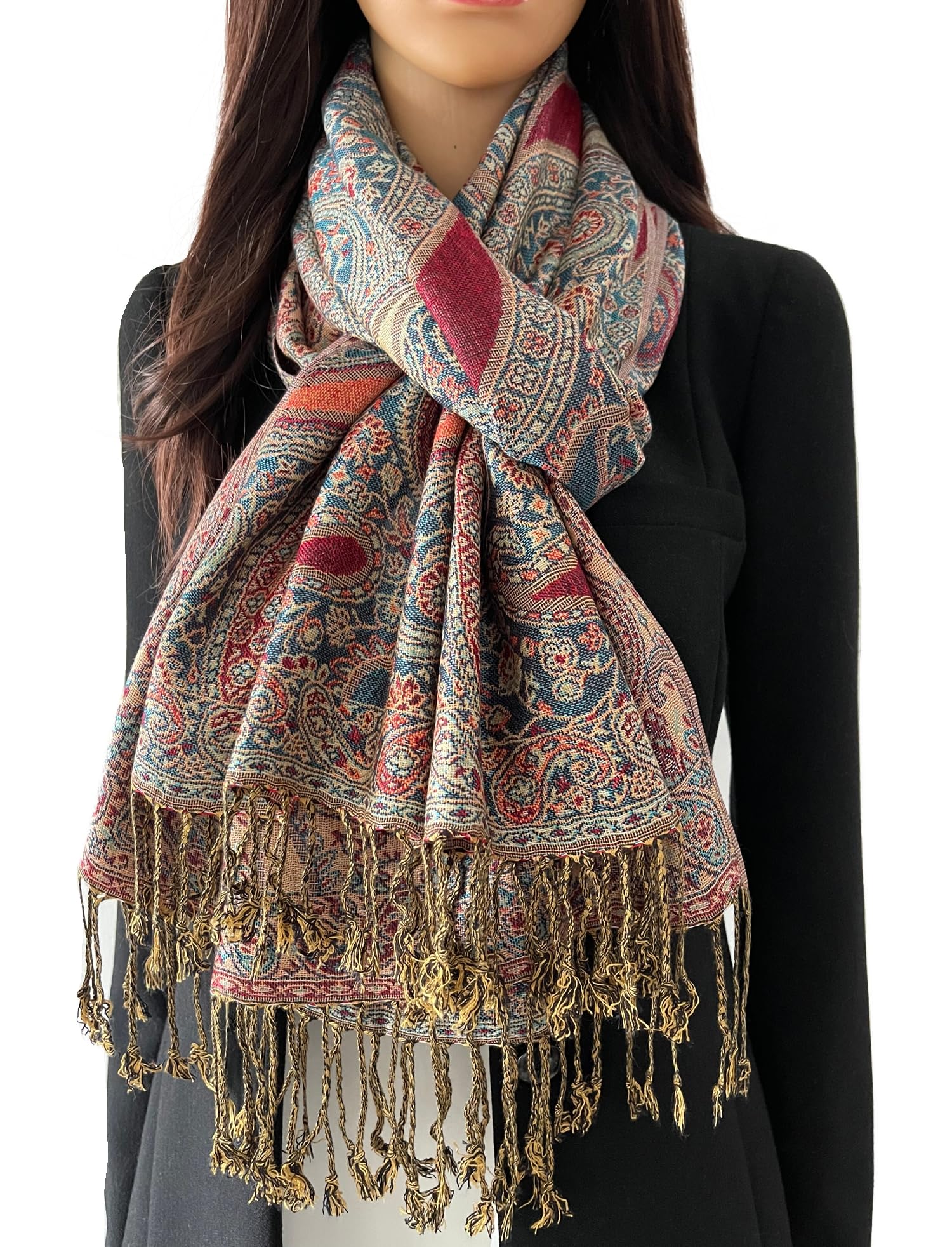 The Accessory Co. Women's Teal Scarf Pashmina Shawl Wrap - Large Lightweight Floral Paisley Scarf For For Winter, Weddings, Meditation, Prayer - Colourful Neck Scarves, Stole