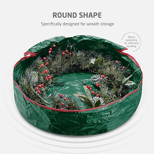 Miniatura 3 de ZOBER Contenedor de almacenamiento de corona de Navidad de 30 pulgadas, resistente al agua, bolsa de almacenamiento con doble cremallera para