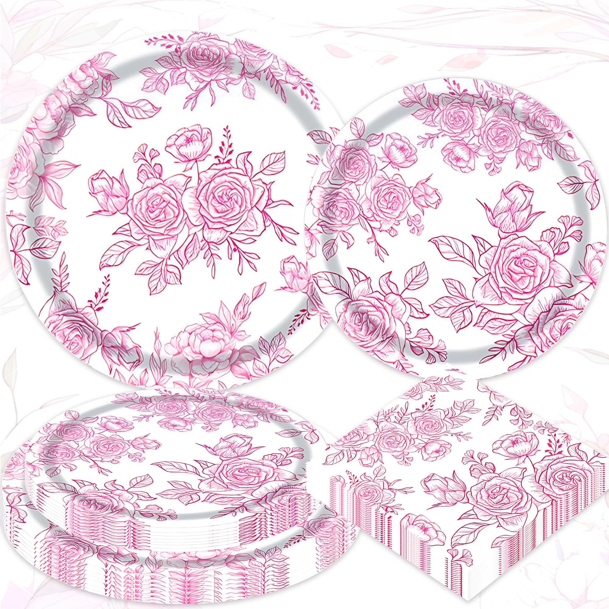 Pink Floral Paper Plates Napkins Pink Toile Chinoiserie Party Supplies