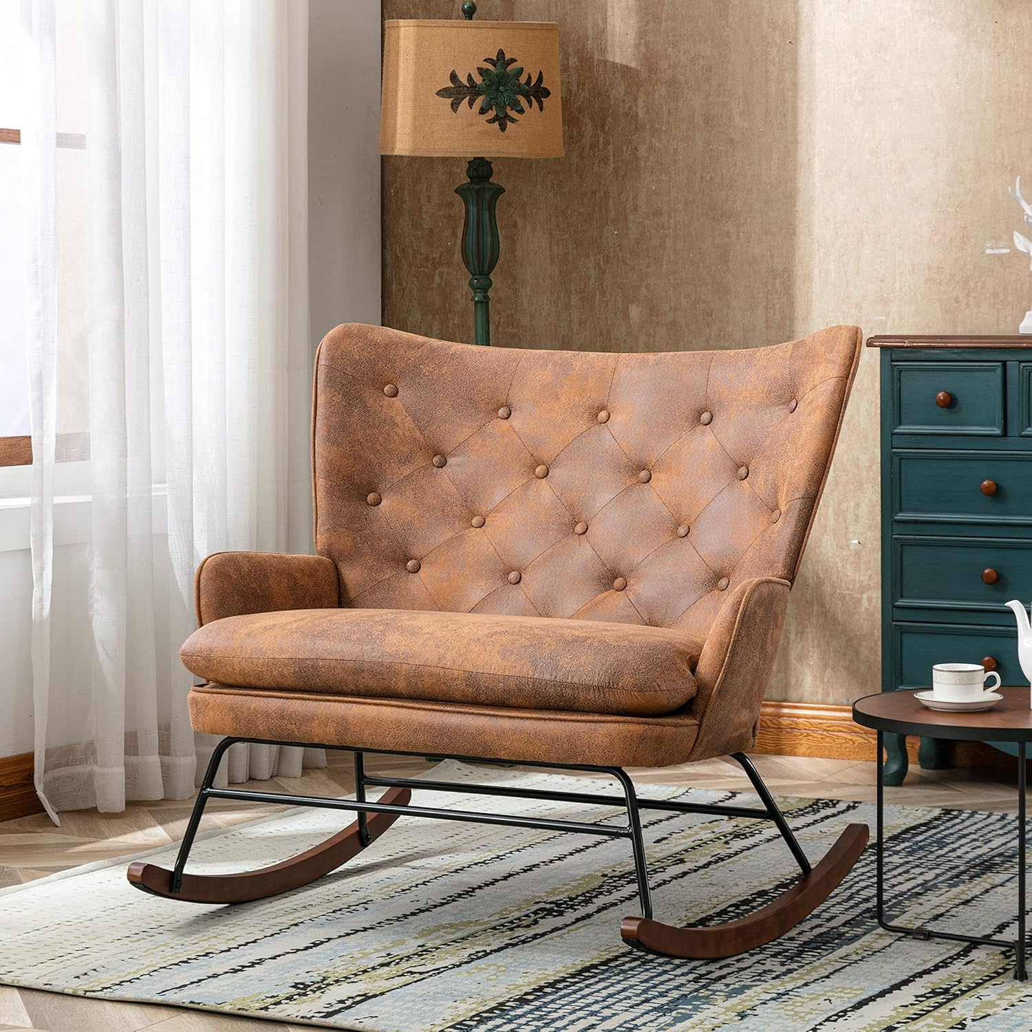 Henf Oversized Rocking Chair, Modern Velvet Rocker Armchair