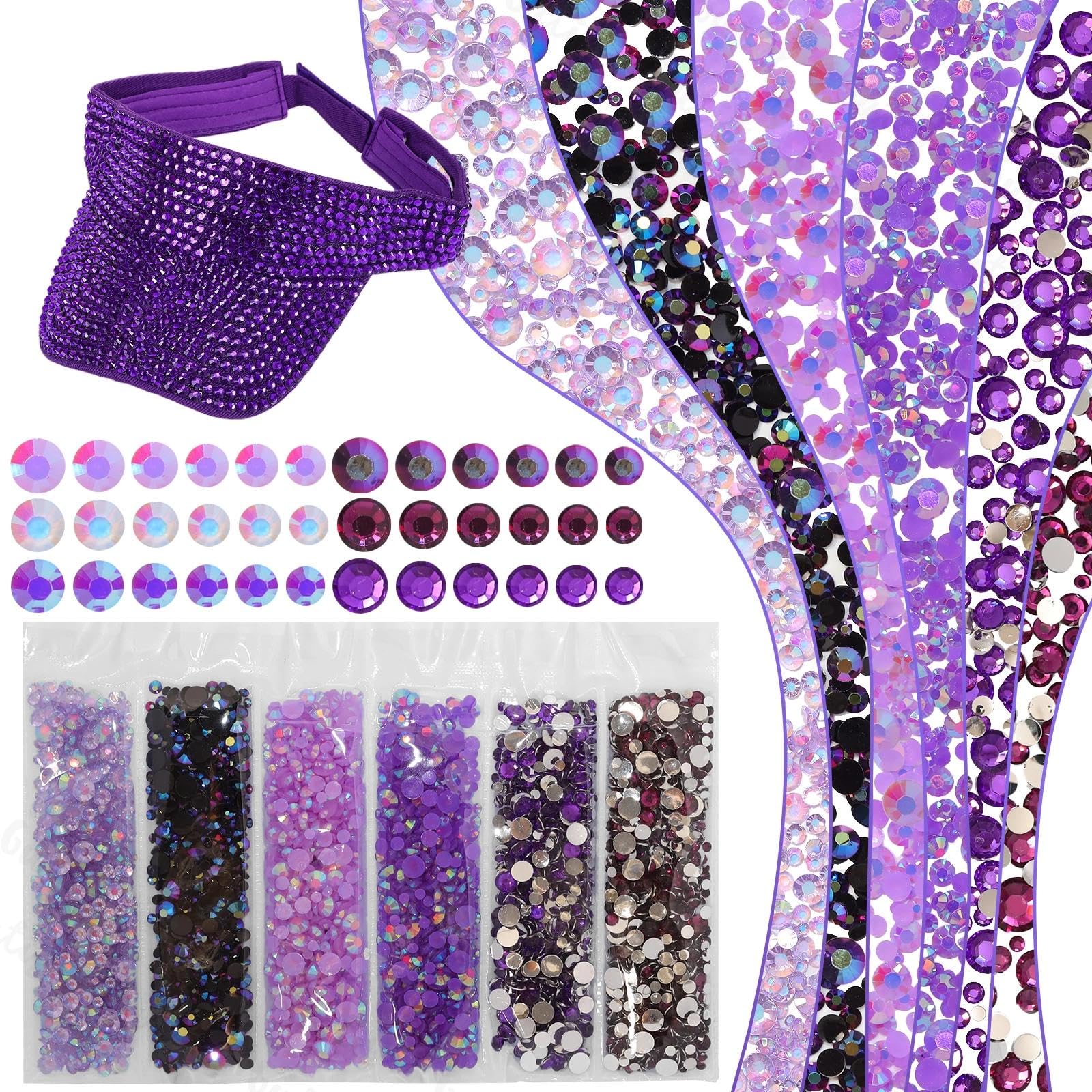 Photo 1 of 11000Pcs Mix Purple Resin Jelly Rhinestones for Bedazzling, Mixed Size 2/3/4/5/6 mm Flatback Gems for Crafting, Mix Purple Jelly Rhinestones Bedazzle Kit for Book Crafts Clothing Shoes Makeup