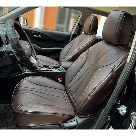 PINCTROT Car Seat Covers Front Set, Breathable Soft Pebbled Leather, Luxury Waterproof Seat Cushion, Airbag Compatible, Seat Protector Universal Fit Most Cars (Front Set, Coffee)