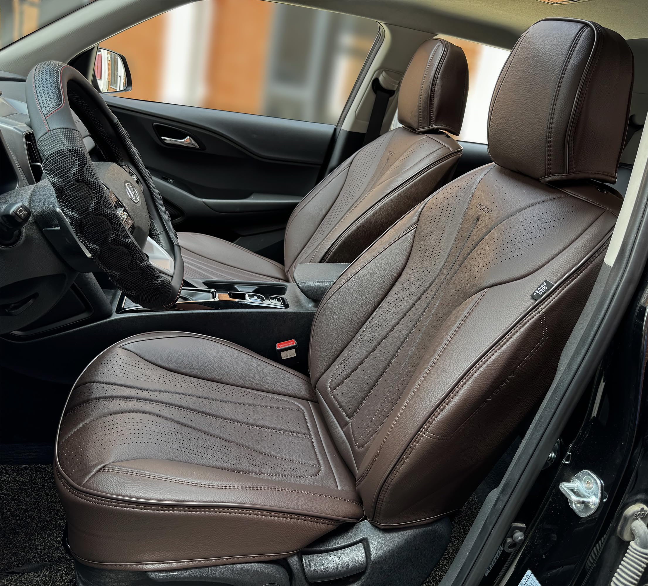 PINCTROT Car Seat Covers Front Set, Breathable Soft Pebbled Leather, Luxury Waterproof Seat Cushion, Airbag Compatible, Seat Protector Universal Fit