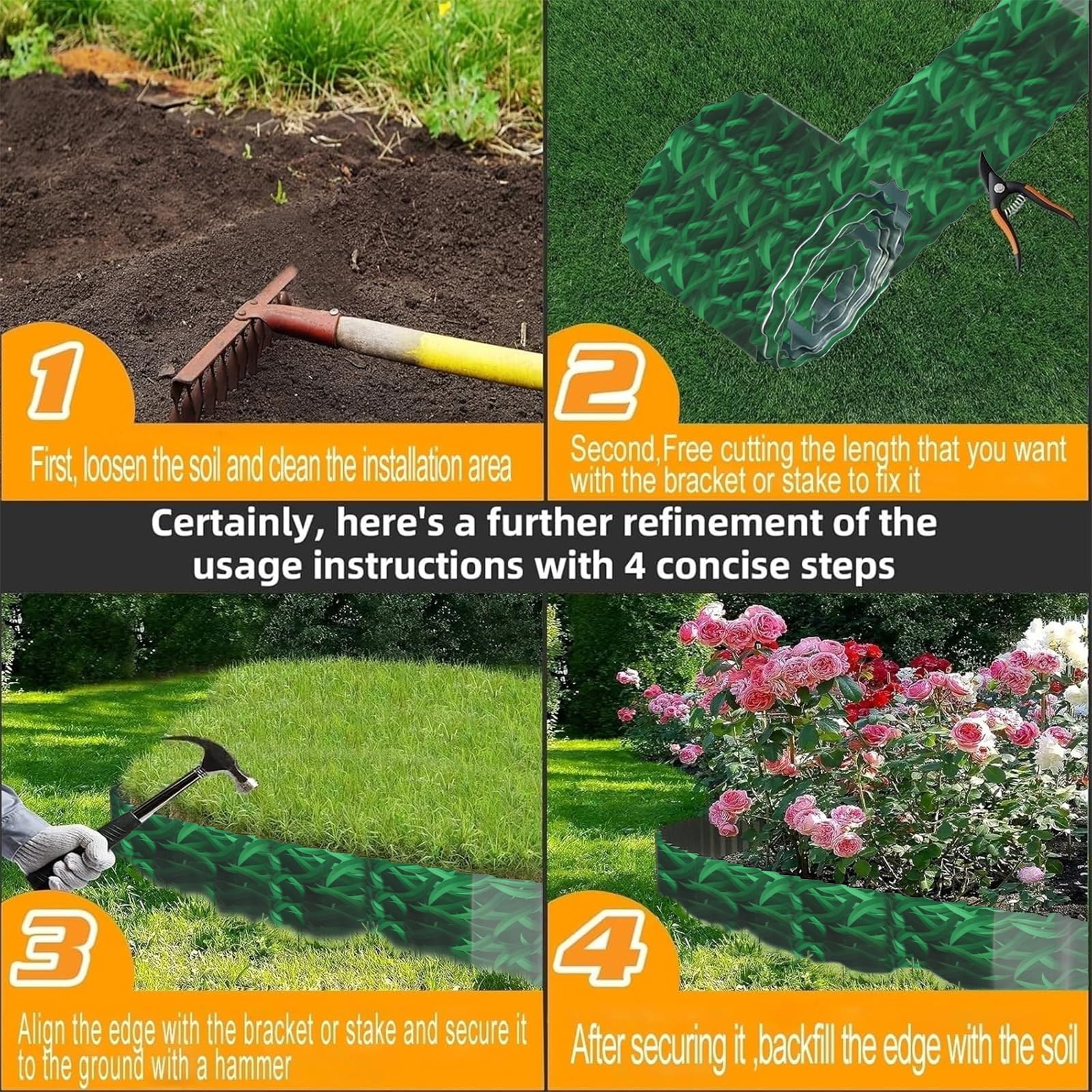 Metal Lawn Edging Borders,8 Inch x 20FT Corrugated Galvanized Metal Garden Edging Border Heavy duty Garden Borders Edging Landscape Edging for DIY Flower Beds,Lawns,Pathway (Grass Green) - Image 4