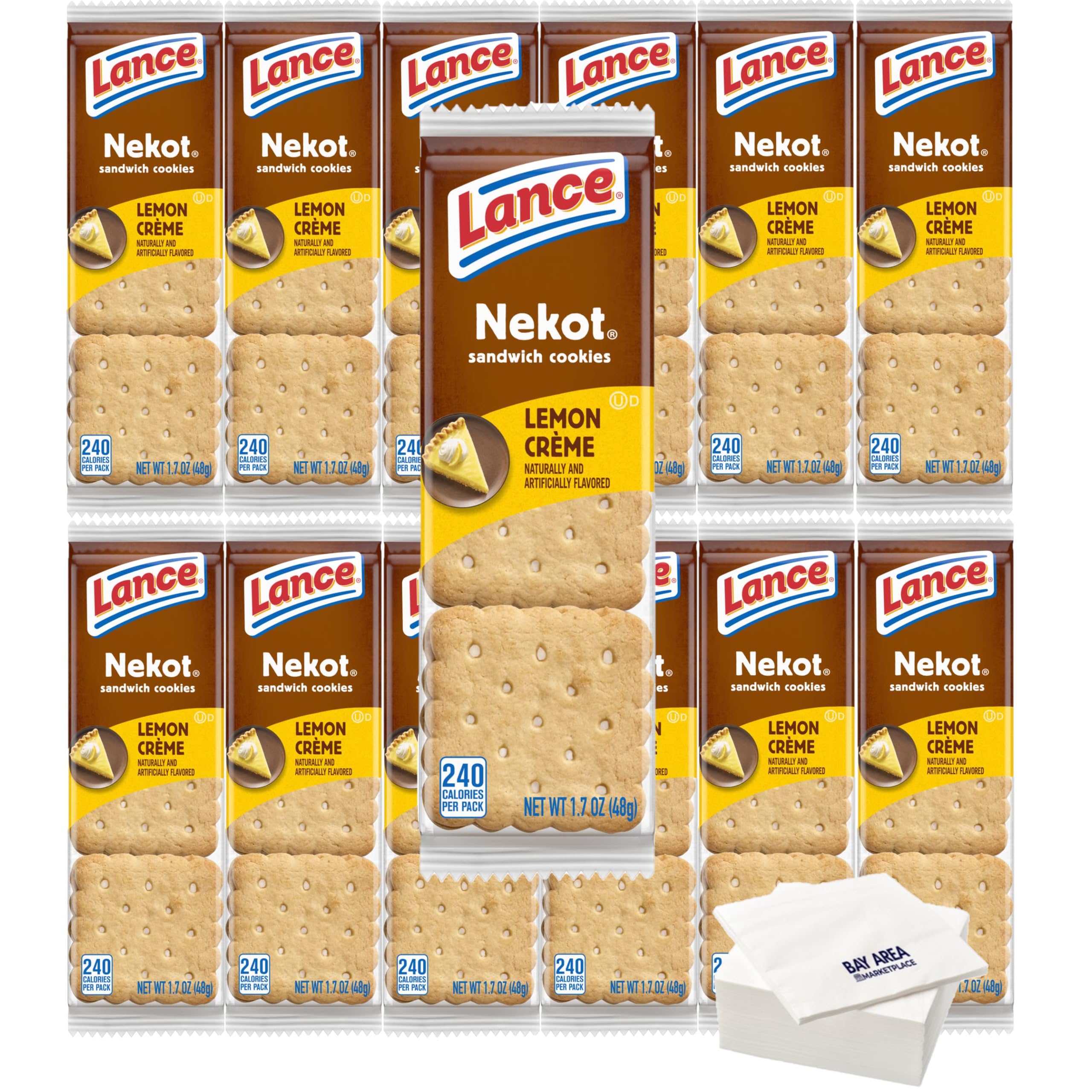 Lance Nekot Lemon Creme Cookie Sandwiches, Six (6) Crackers per Pouch, Pack of Sixteen