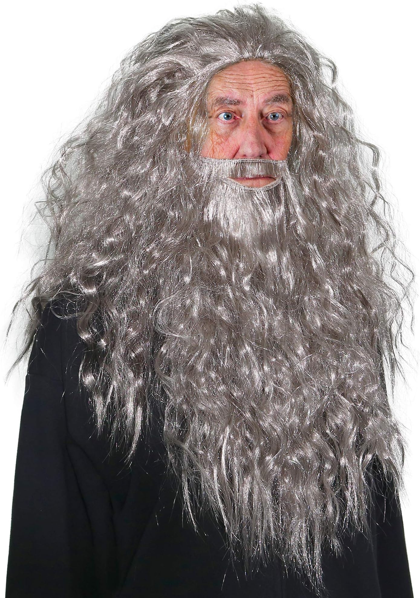 Skeleteen Grey Wig and Beard - Long Gray Wizard Wig and Beard Costume Accessory for Adults and Kids
