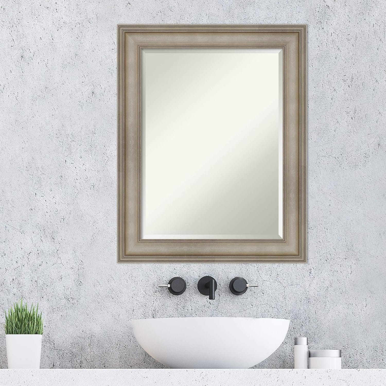 Amanti Art Bathroom Mirror for Over Sink, Vanity Mirror, Wood Frame, Hangs Horizonally or Vertically, Bathroom Wall Decor,Beveled Edge