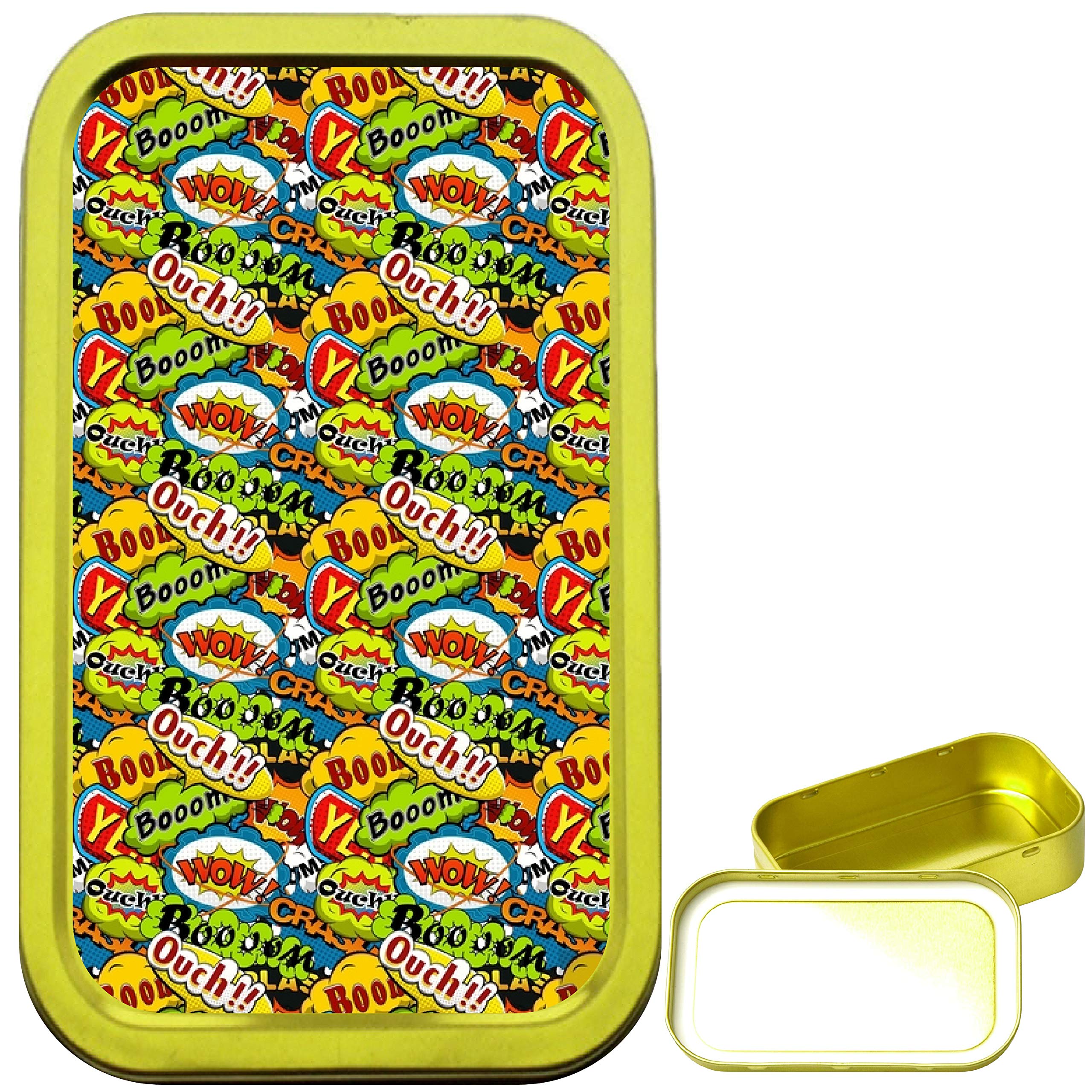 Teez Gold Comic Pattern Ouch 1Oz Tobacco Tin, Airtight Sealed Tobacco Tin