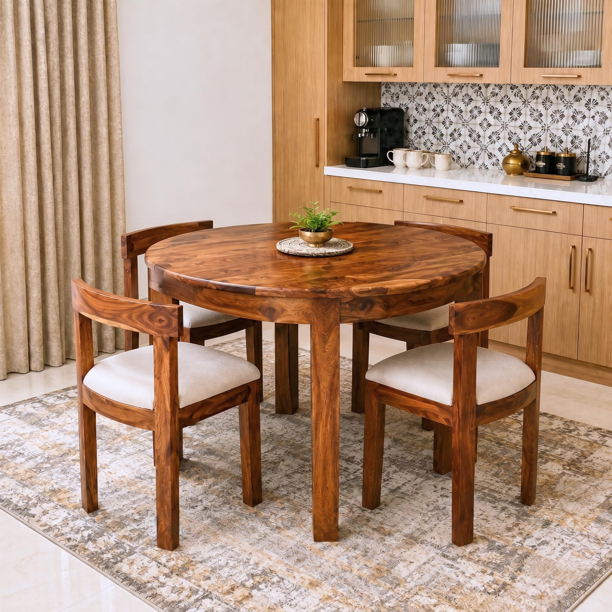 SONA ART & CRAFTS Solid Sheesham Wood & Jute Fabric Round Dining Table 4 Seater Dining Set Dinner Table for Dining and Living Room Furniture (Finish Color -Teak Finish, DIY(Do-It-Yourself))-image-25
