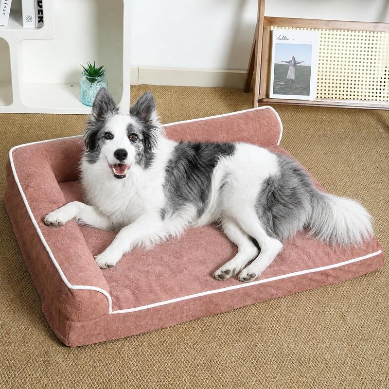 Sofá-Cama Ortopédico para Cães com Encosto em L, Capa Removível e Lavável Warfort Rosa Grande (91,44 x 68,58 cm)