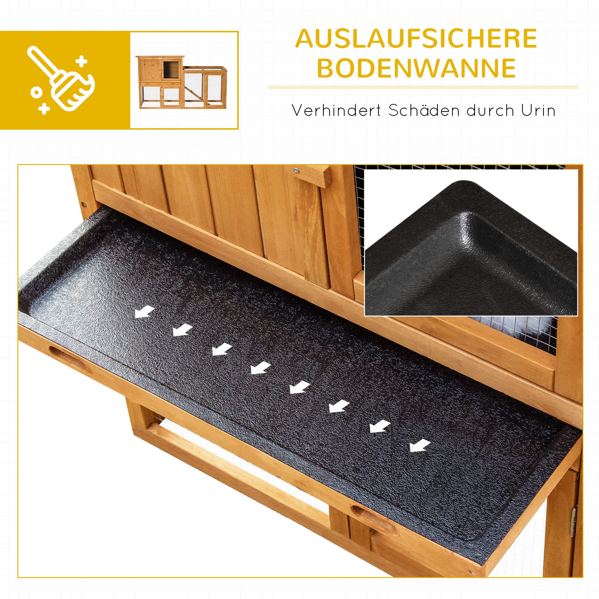 PawHut Gabbia 2 livelli con rampa 141x60x86 cm Arancione | Casa in legno per piccoli animali, ingressi multipli, vassoio rimovibile, interno/esterno