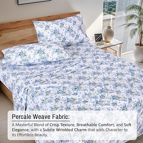 Miniatura 3 de RUVANTI Sábanas 100% algodón percal tamaño King, diseño floral refrescante y transpirable, duraderas, con una sensación nítida, suave y cómoda,