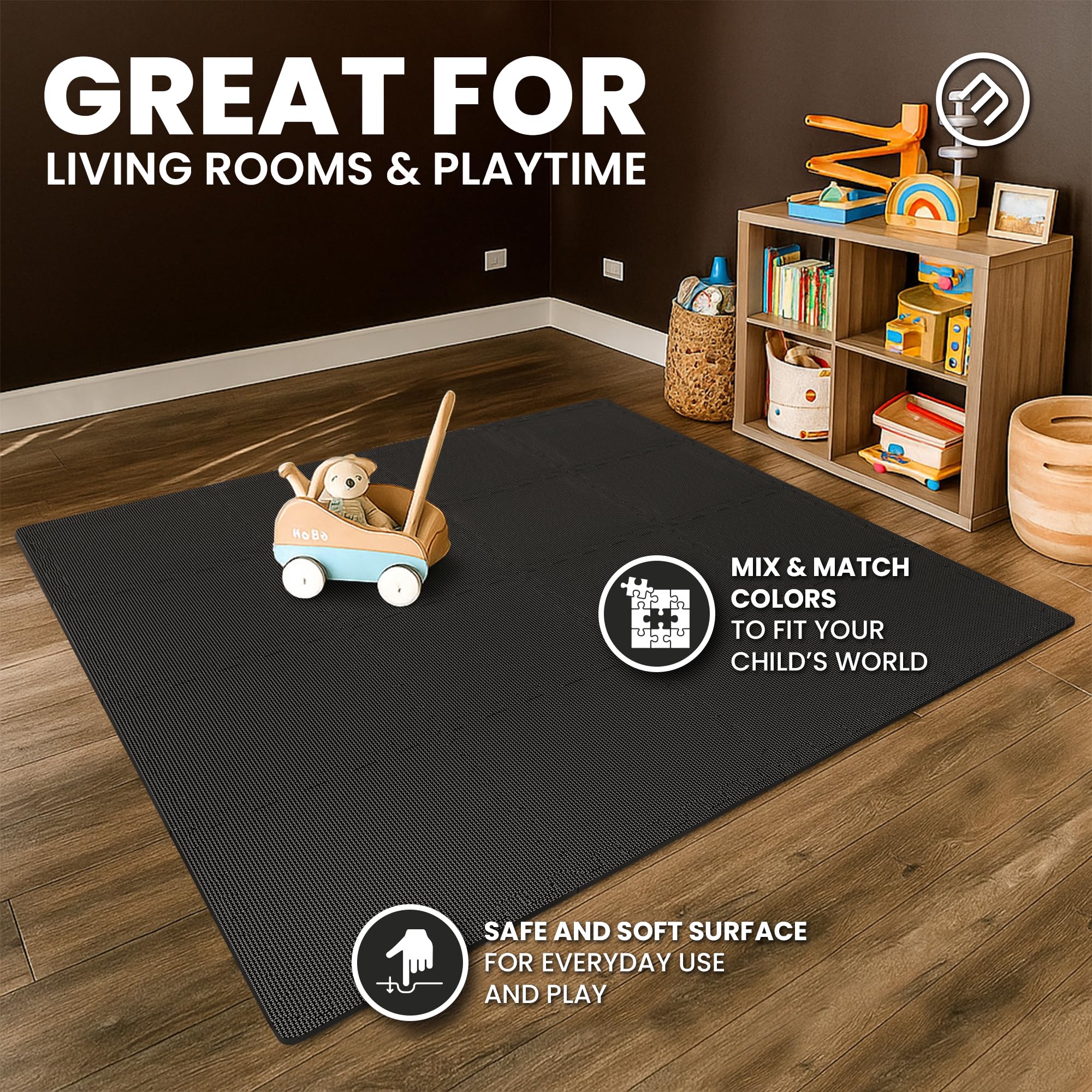 bemaxx Gym Mats Set - 18 pcs EVA Interlocking Foam Floor Tiles (12.6"x12.6"x0.4") 18sqft Protective Gym Flooring Sports Home Workout Exercise Mats Puzzle Garage Fitness Play-Room Garage Pool Treadmill