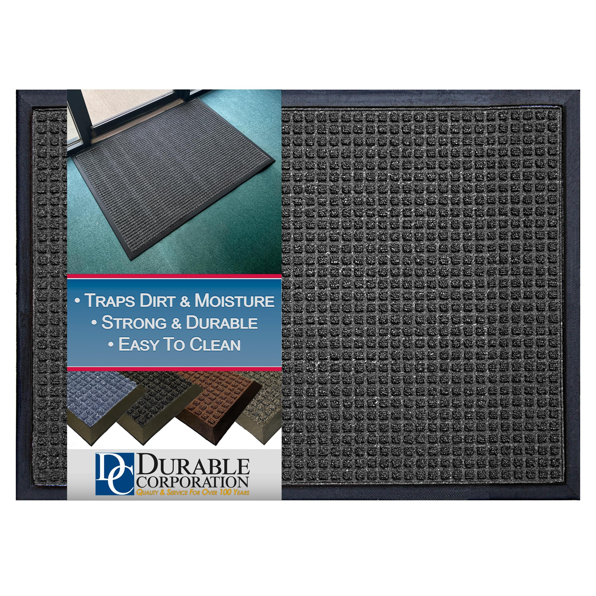 Durable Stop-N-Dry Indoor Rubber Backed Carpet Entrance Mat, 3' x 4', Charcoal