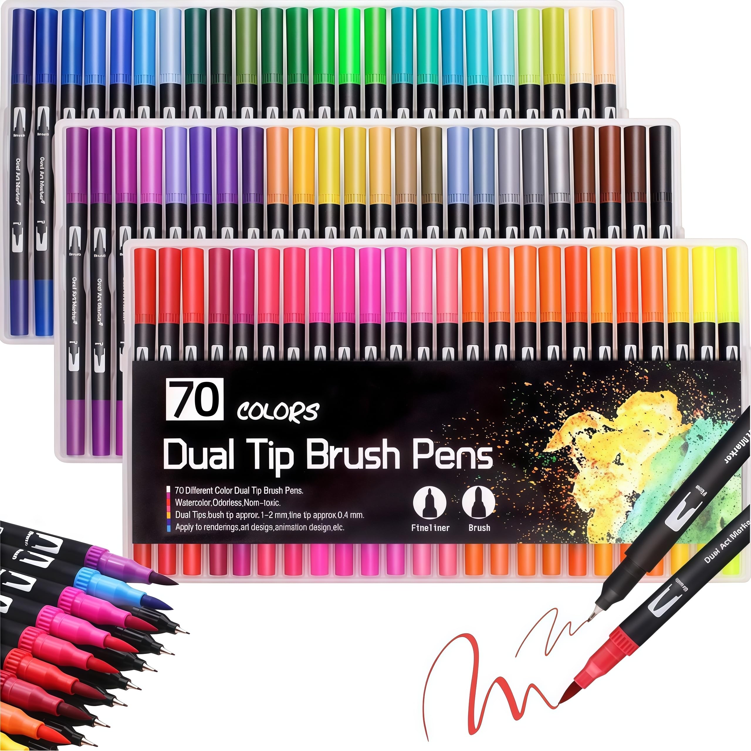 Mitoymia 70 Dual Tip Colouring pens Felt tip pens for adult colouring books for Drawing DIY Projects Journaling Scrapbooking and School Supplies art pens Set markers