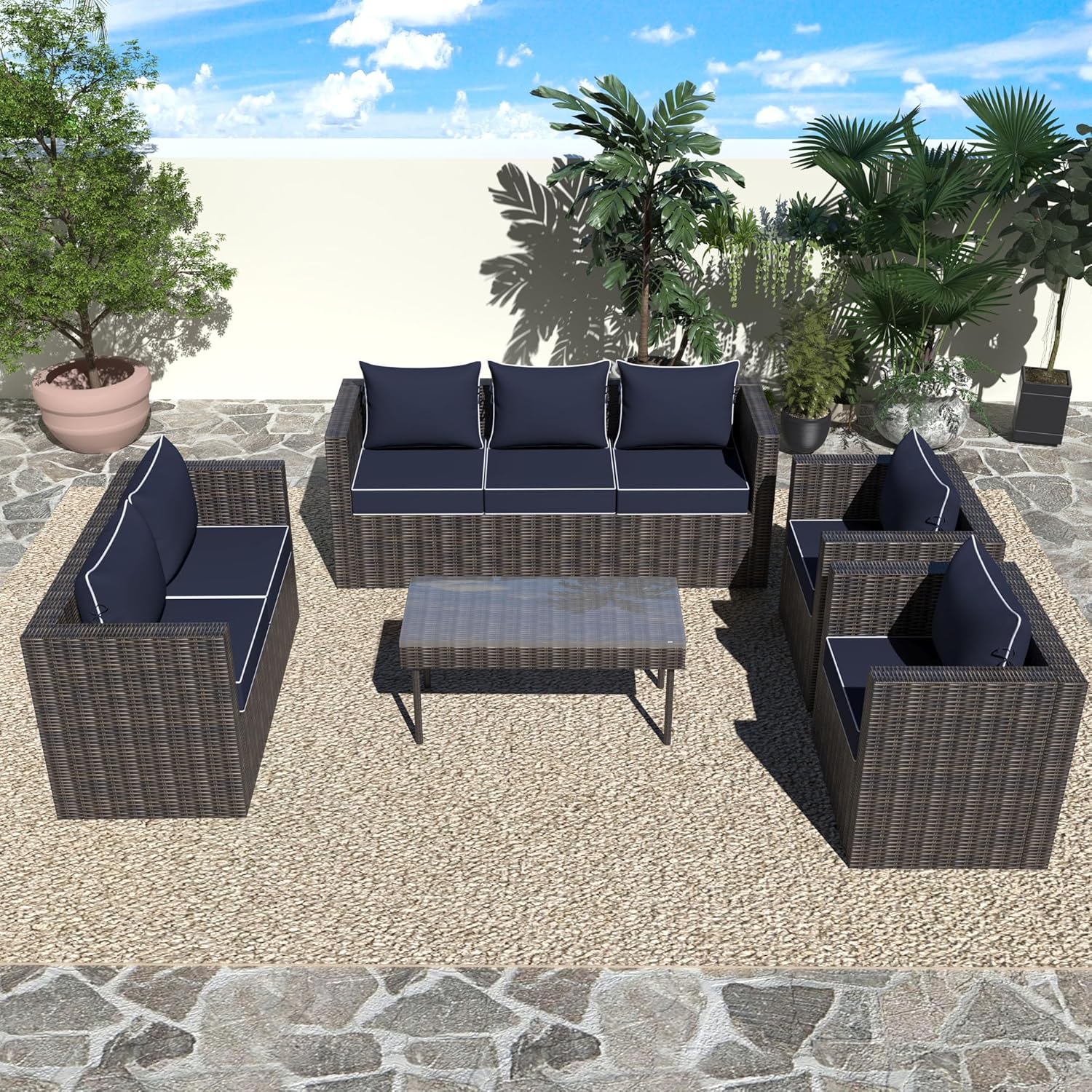 Outdoor Chair Cushion, 19 x 19 Inch Waterproof Deep Seat Patio Cushions Set of 2, Loveseat Cushions for Outdoor Furniture, 4'' Thick Patio Furniture Cushion with Handle Straps, Navy Blue
