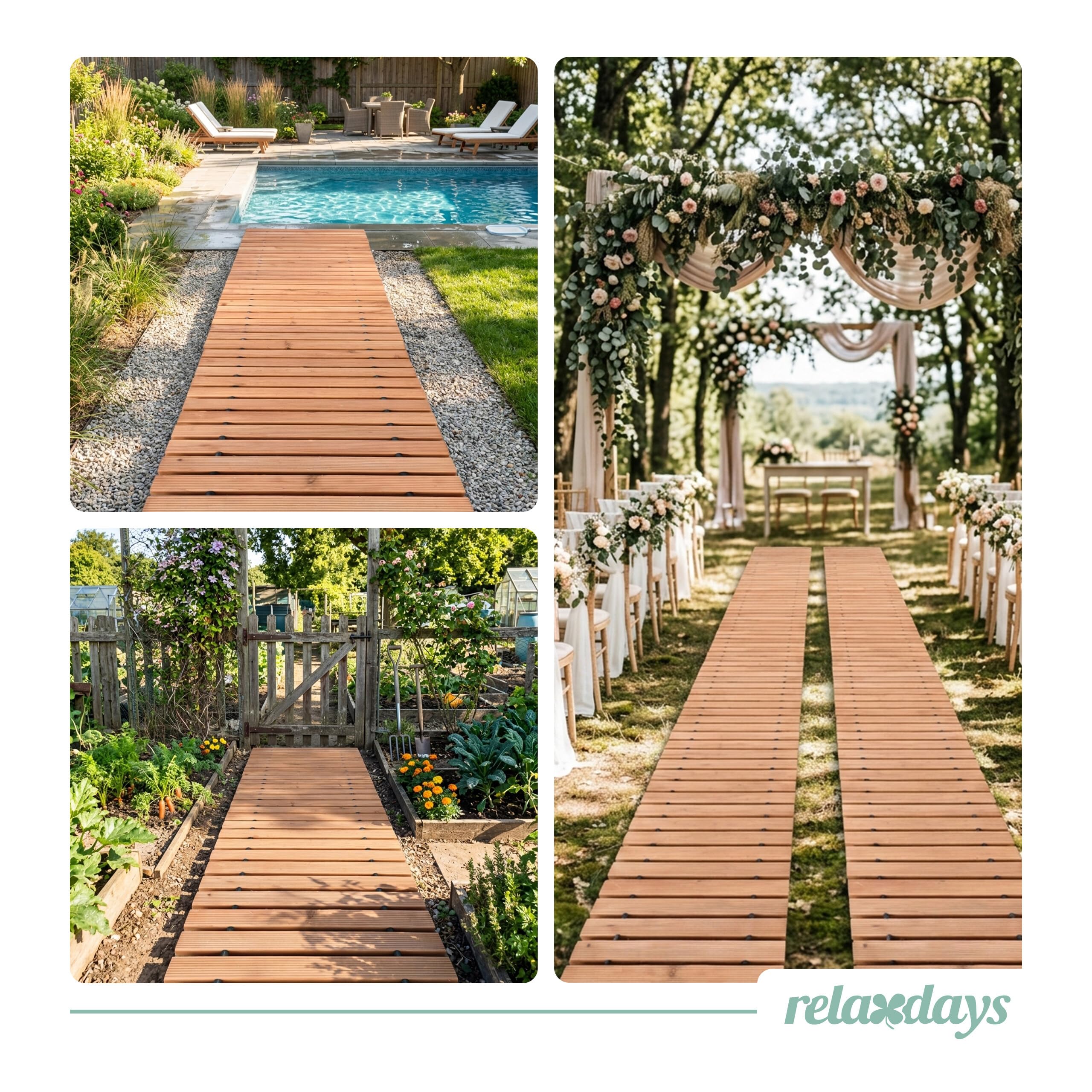 Relaxdays Rollweg Holz, Gartenweg rollbar, Holzweg Rasen, Pool & Strand, rutschfest, HBT: 2x245x55 cm, Gartenpfad, Natur