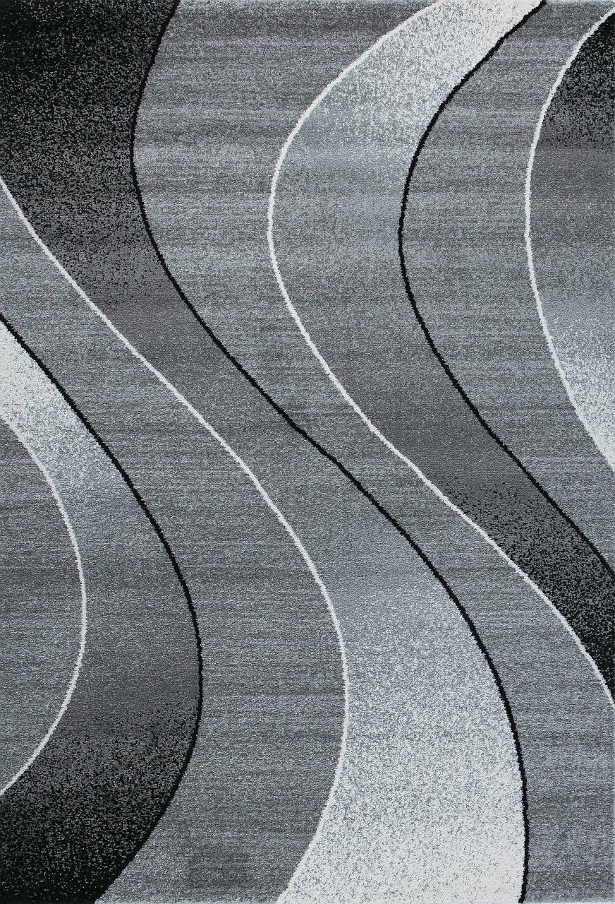 VIMODA Teppich kurzflor Geometrisches Kurven Muster Meliert Grau Anthrazit für für Wohnzimmer, Schlafzimmer, küche, Maße:160x220 cm