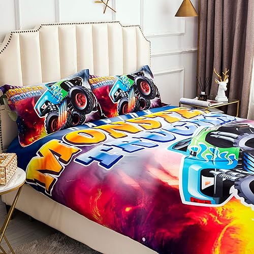 Miniatura 5 de Suncloris, juego de funda de edredón 3D Racing Monster Truck Home Incluye funda de edredón, funda de almohada (sin edredón en el interior) (Queen)