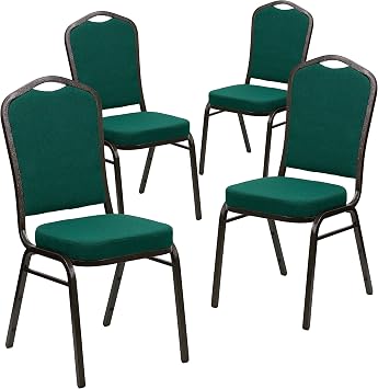 BizChair 4 Pack Crown Back Stacking Banquet Chair in Green Fabric - Gold Vein Frame