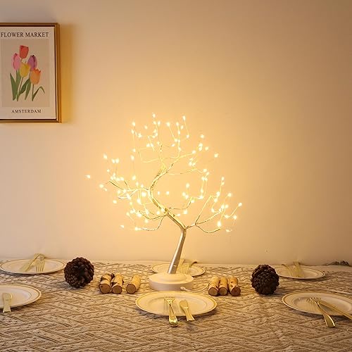 Miniatura 3 de Mycznsyard Luz LED para árbol de hadas, rama plateada, luz artificial de árbol bonsái de 20 pulgadas, funciona con bateríaUSB, 8 modos de