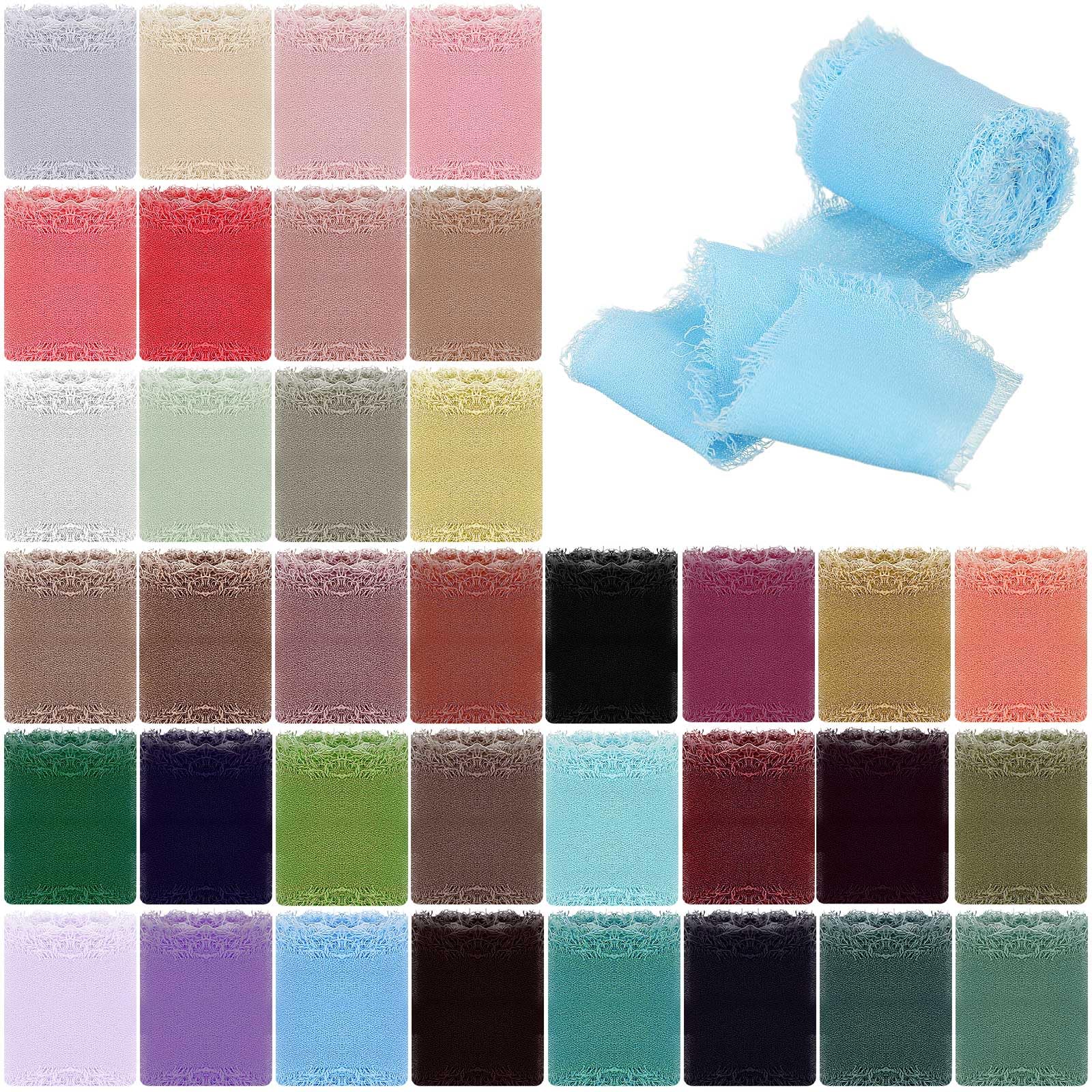 Wavyknot 36 Rolls Chiffon Ribbon 1.57 x 118 Yd Handmade Colorful Fringe Chiffon Silk Ribbon for Wedding Invitations, Bridal Bouquets, DIY Crafts,