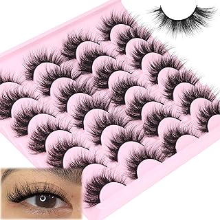 alicrown False Eyelashes Fluffy Lashes Natural Look Fake Eyelashes Wispy Strip Faux Mink Lashes Full Volume Cat Eye Lashes Pack 14 Pairs, Black