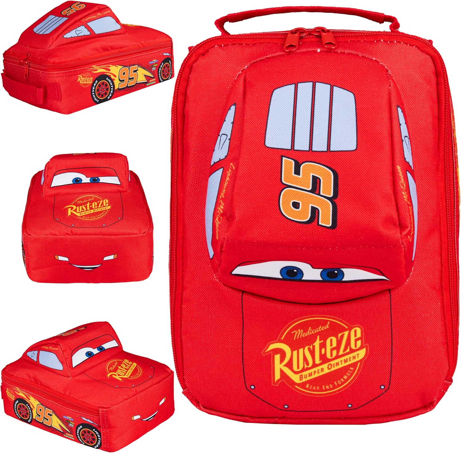 Disney Cars Lunch Bag for Kids Lightning McQueen Car Shaped Lunch Cooler Bag with Mesh Pocket Name Tag for School Snacks Travel Gifts for Kids