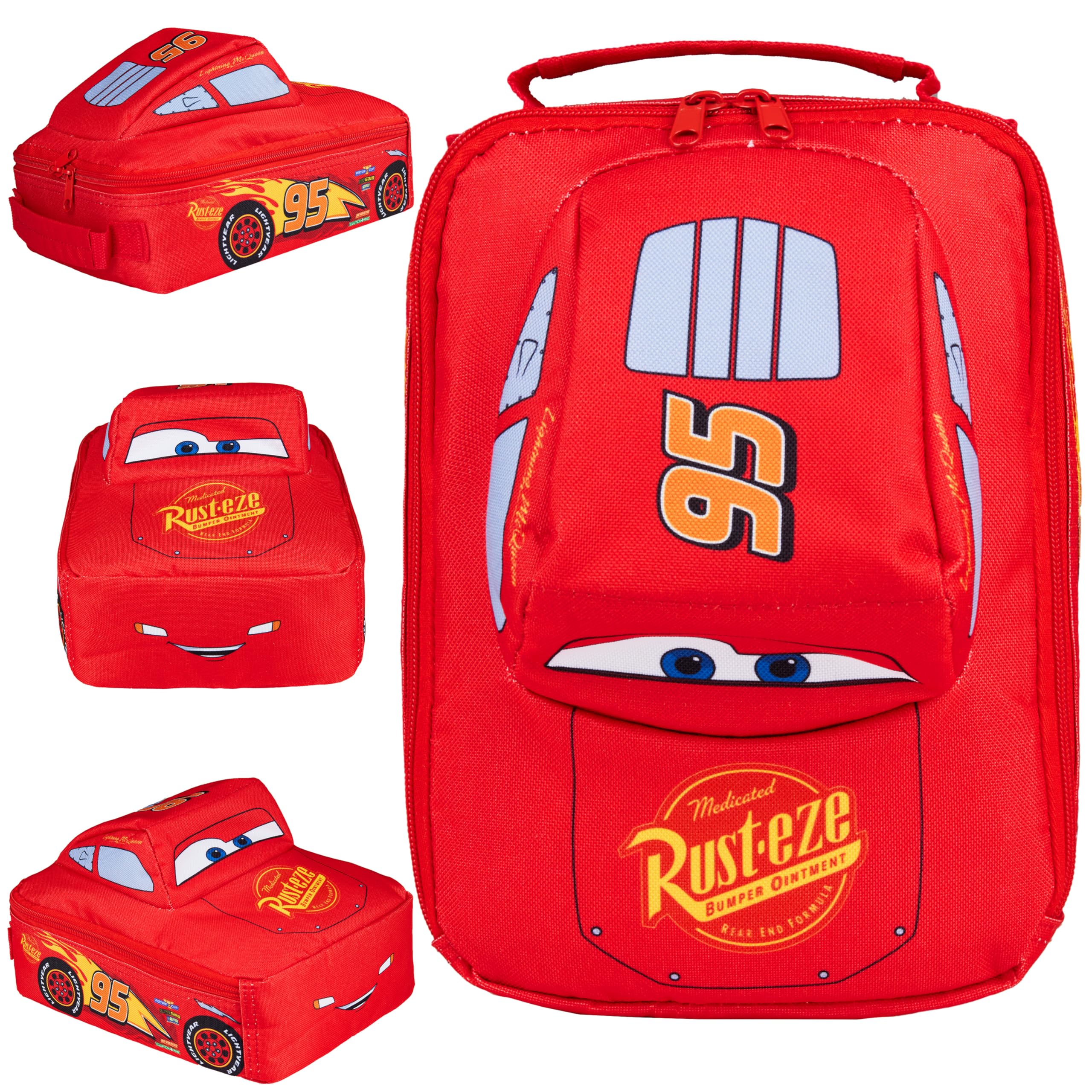 Disney Cars Lunch Bag for Kids Lightning McQueen Car Shaped Lunch Cooler Bag with Mesh Pocket Name Tag for School Snacks Travel Gifts for Kids