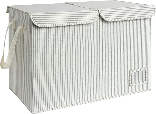 StorageWorks Storage Bin with Flip-Top Lids, Collapsible Storage Box, Gray and White Stripes, 24 ¾"L x 13" W x 16" H
